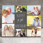 Photo Collage 7 Picture Grey White 90th Birthday Canvas Print<br><div class="desc">Say Happy 90th Birthday with a custom wrapped canvas. The photo template is set up for you to add 7 of your favourite photos which are displayed in a photo collage around the birthday greeting. The wording simply reads "Happy 90th Birthday" in casual typography. "90th" is actually editable if you...</div>