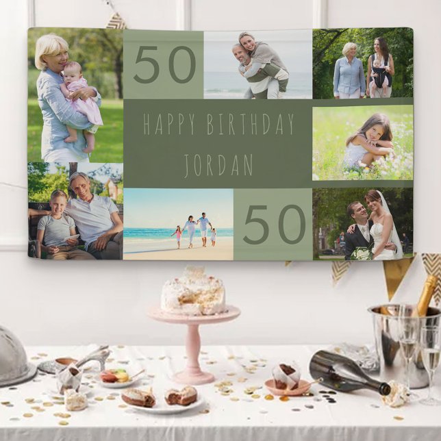Photo Collage 7 Picture Personalised 50th Birthday Banner (Creator Uploaded)