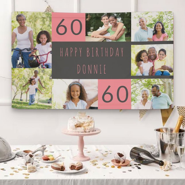 Photo Collage 7 Picture Personalised 60th Birthday Banner (Creator Uploaded)