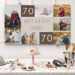 Photo Collage 7 Picture Personalised 70th Birthday Banner<br><div class="desc">Personalised banner celebrating a 70th Birthday. The photo template is set up for you to add 7 of your favourite photos which are displayed in a photo collage around the birthday greeting. The wording simply reads "Happy Birthday [your name]" in casual typography. "70" is actually editable if you would like...</div>