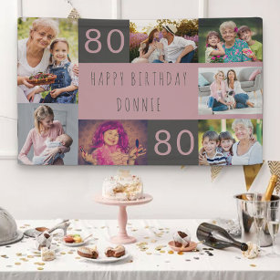 Photo Collage 7 Picture Personalised 80th Birthday Banner