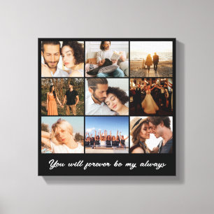 Photo Collage 9 Picture Grid Custom Square Black Canvas Print