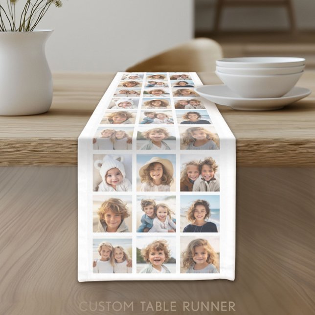Photo Collage - 9 Pictures in a Grid - White Short Table Runner (Custom Photo Table Runner)