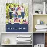 Photo Collage All You Need is Love Blue and White Canvas Print<br><div class="desc">Stylish wrapped canvas for you to create your own unique photo collage. The design holds 4 of your favourite photos (family, wedding, pets etc), laid out as a main picture slightly overlapped with 3 smaller pictures. White frames and white, modern typography completes the look with the wording "All You Need...</div>