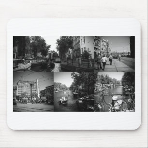 Photo collage Amsterdam 1 in black and white Mouse Pad