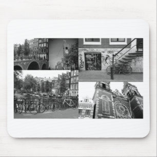 Photo collage Amsterdam 4 in black and white Mouse Pad