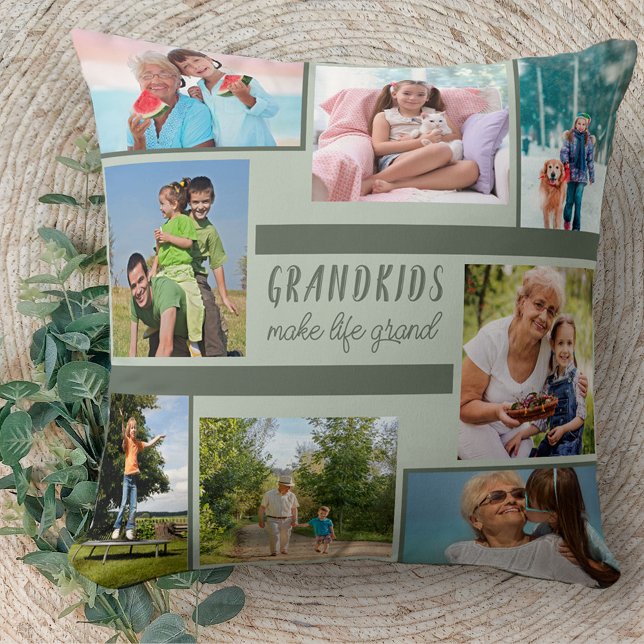 Photo Collage and Quote for Grandparents - Green Cushion (Creator Uploaded)
