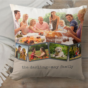 Photo Collage and ZigZag Photo Strip Mushroom Grey Cushion