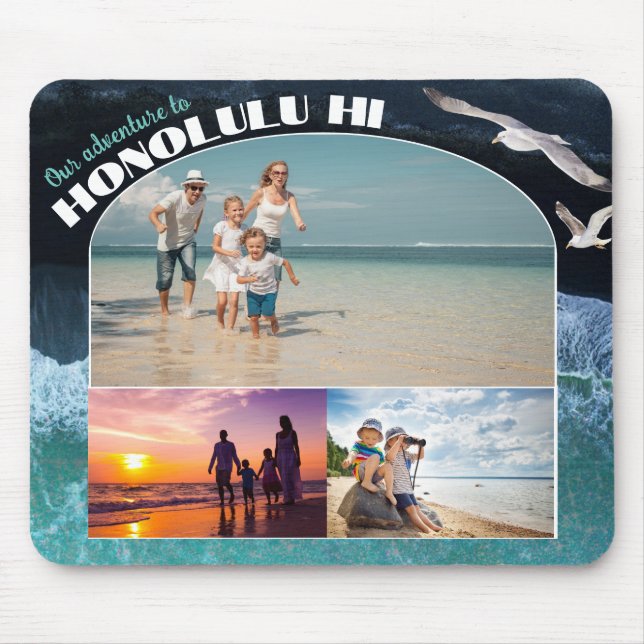 Photo Collage | ANY Beach Destination Vacation Mouse Pad (Front)