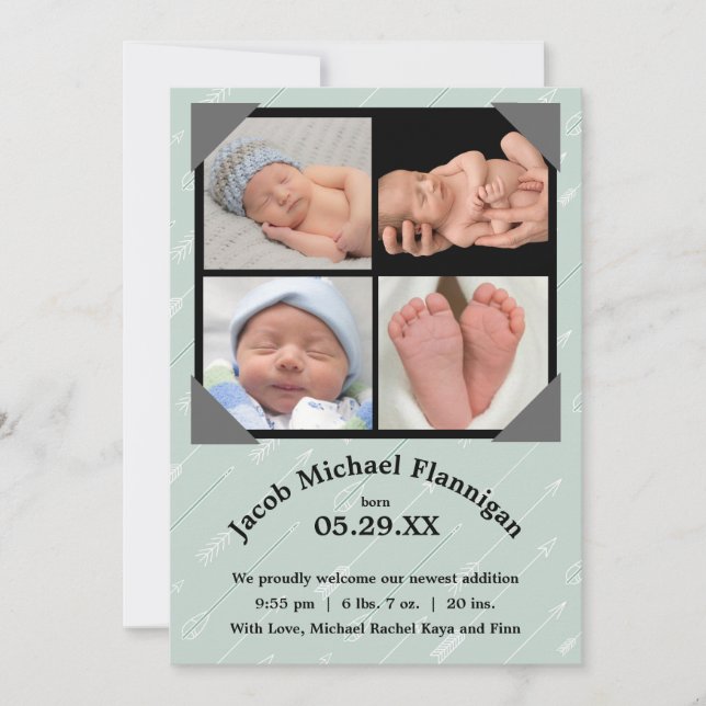 Photo Collage Arrows - Birth Announcement (Front)