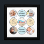 Photo Collage Baby Boy Name, birth stats and duck Gift Box<br><div class="desc">Personalise this wonderful keepsake with 5 custom photos of your newborn baby boy, framed by playful circles and a white neutral background. (Instagram photos work great!) Easily add birth announcement details - Name, birth date, weight and height. Cute baby ducks adorn the two yellow circles while your baby's name and...</div>