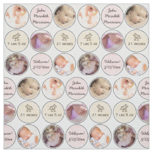 Photo Collage Baby Girl Name, birth stats and duck Fabric