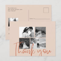 Photo Collage Beige Elegant Wedding Thank You