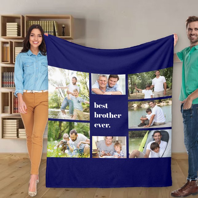 Photo Collage Best Brother Ever Navy Blue Fleece Blanket (Creator Uploaded)