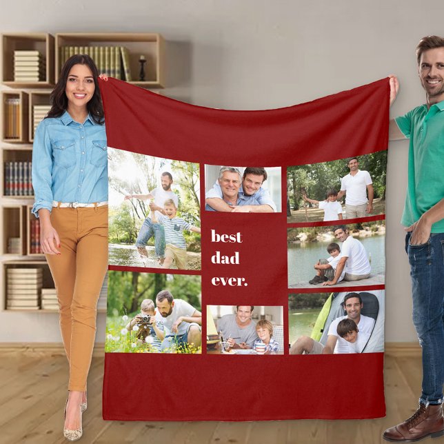 Photo Collage Best Dad Ever Maroon Fleece Blanket (Creator Uploaded)