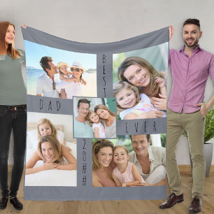Photo Collage Best Dad Ever Neutral Grey Fleece Blanket