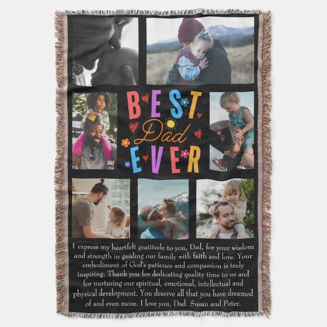 Photo Collage Best Dad Ever Throw Blanket (Front Vertical)