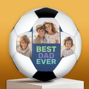 Photo Collage - Best Dad Ever - Whimsical Blue Soccer Ball