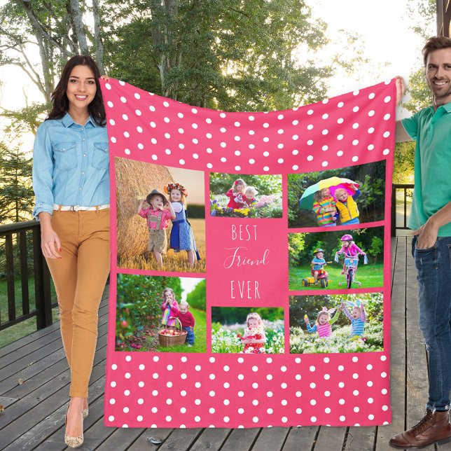 Photo Collage Best Friend Ever Bright Pink Fleece Blanket (Creator Uploaded)