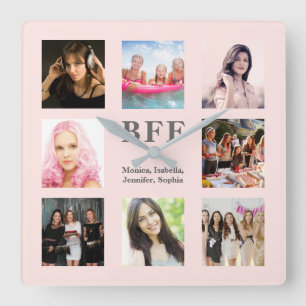 Photo collage best friends forever bff rose gold square wall clock