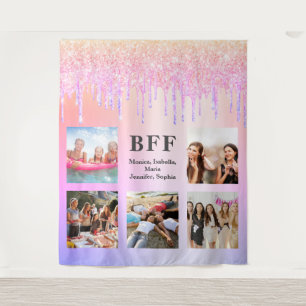 Photo collage best friends pink purple tapestry