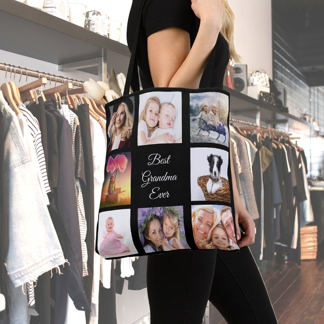 Photo collage best grandma ever grandmother black tote bag (Creator Uploaded)