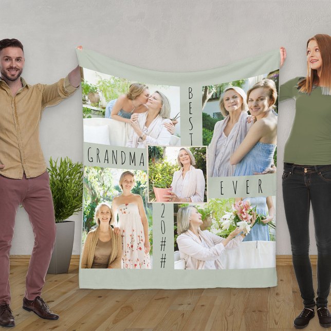 Photo Collage Best Grandma Ever Green Fleece Blanket (Creator Uploaded)