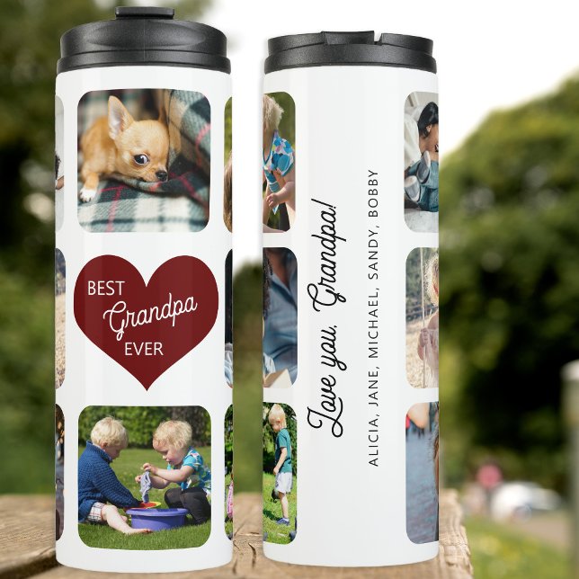 Photo collage best grandpa ever text personalised thermal tumbler (Creator Uploaded)