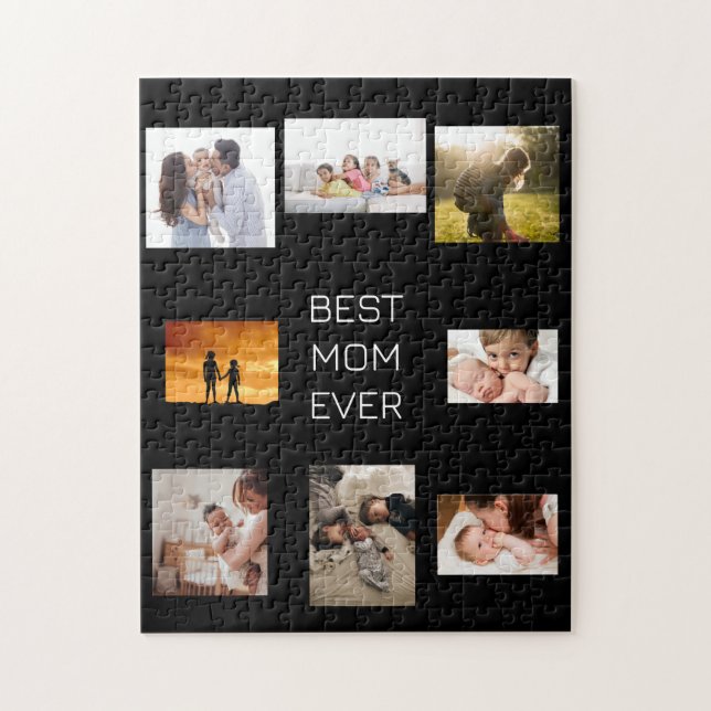 Photo Collage Best Mum Ever Black Jigsaw Puzzle (Vertical)