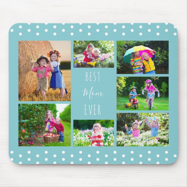 Photo Collage Best Mum Ever Sky Blue Mouse Pad (Front)