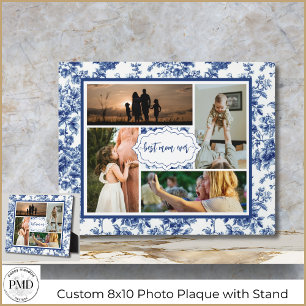 Photo Collage Best Mum Ever Vintage Blue Toile Plaque