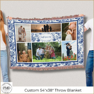 Photo Collage Best Mum Ever Vintage Blue Toile Throw Blanket