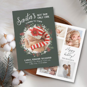 Photo Collage Birth Stats Holiday Baby Shower  Thank You Card