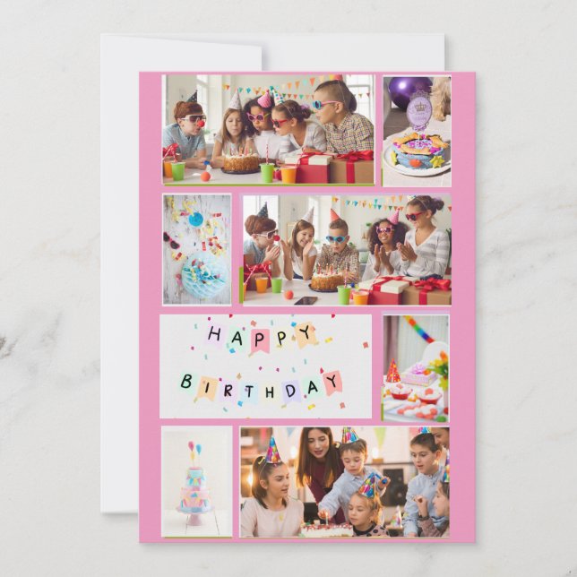 Photo Collage Birthday Card - Pink 7 Frames (Front)