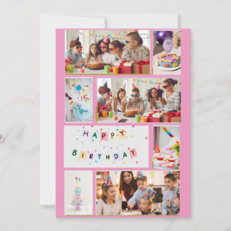 Photo Collage Birthday Card - Pink 7 Frames