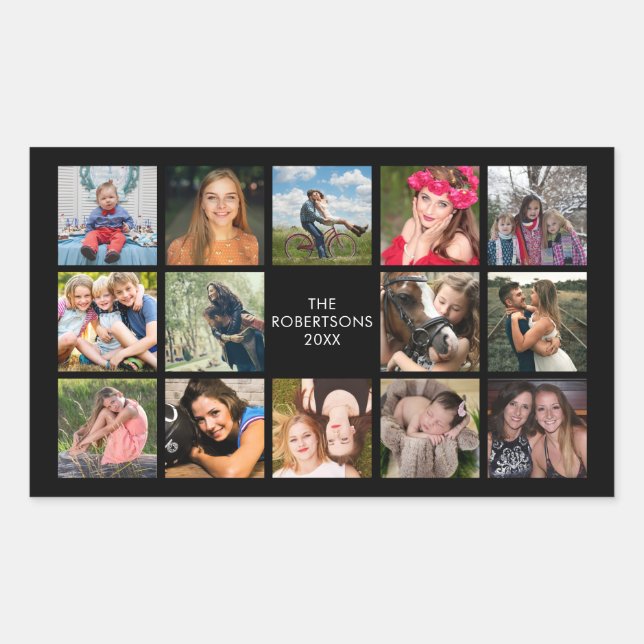 Photo Collage Black Custom Rectangular Sticker (Front)