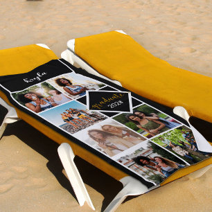 Photo Collage Black Gold Personalised Graduation Beach Towel