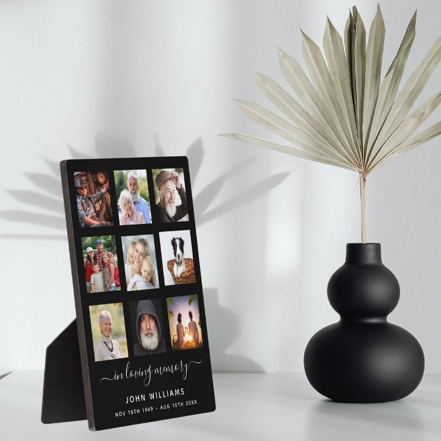 Photo collage black memorial funeral plaque (Creator Uploaded)