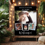 Photo collage black white birthday party welcome poster<br><div class="desc">Create your own unique photo collage. Use four,  4 of your favourite photo. Personalise and add a name and age. A black background,  white text.</div>