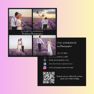 Photo collage black white QR code social media Square Business Card