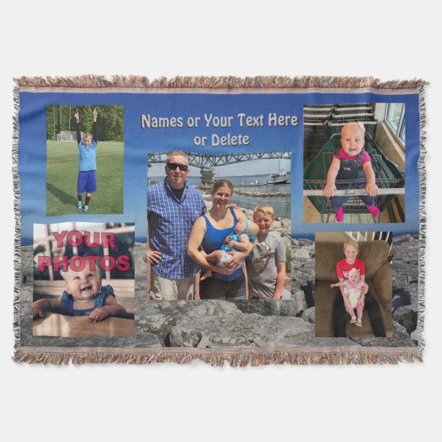 Photo Collage Blanket with Your 5 Photos and Text (Front)