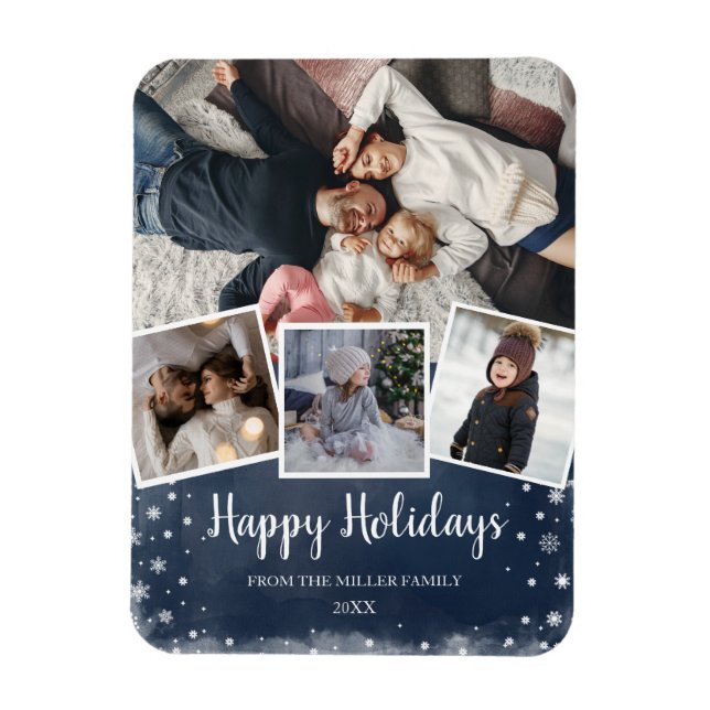 Photo collage blue and snowflakes magnet (Vertical)