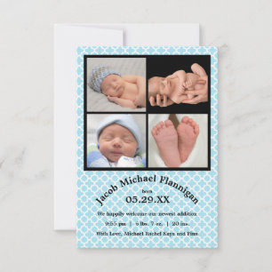 Photo Collage Blue Boy -3x5 Birth Announcement