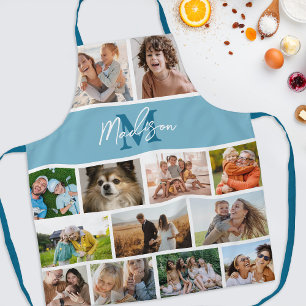 Photo Collage Blue Monogram Apron