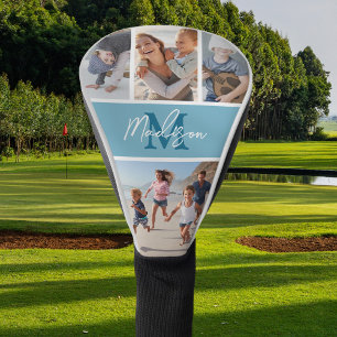 Photo Collage Blue Monogram Golf Head Cover