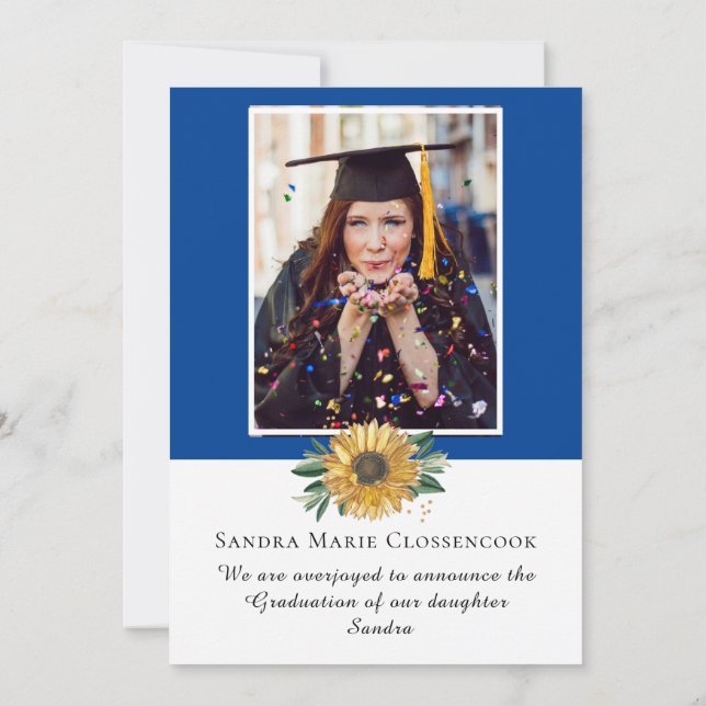 Photo collage Blue Sunflower Yellow graduate Annou Announcement (Back)
