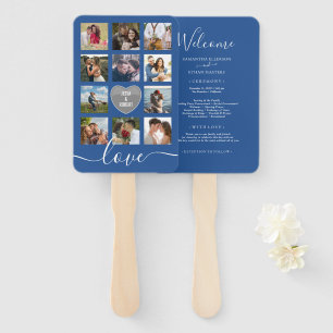 Photo Collage Blue Wedding Program Hand Hand Fan
