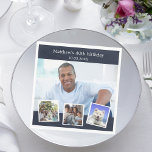 Photo collage blue white birthday party napkin<br><div class="desc">Create your own unique photo collage. Use four,  4 of your favourite photos. Personalise and add a name,  age,  date. A dark blue background. White text.</div>