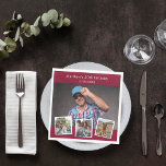 Photo collage burgundy birthday party napkin<br><div class="desc">Create your own unique photo collage. Use four,  4 of your favourite photos. Personalise and add a name,  age,  date. A burgundy background. White text.</div>