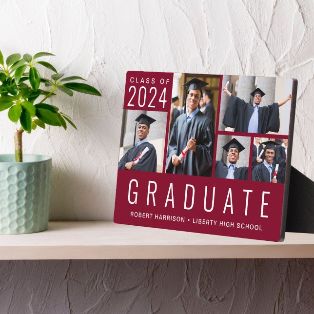 Photo Collage Burgundy Graduation Plaque (Creator Uploaded)
